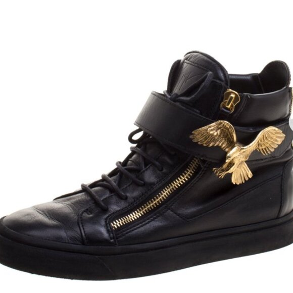 Giuseppe Zanotti Black Leather Eagle High Top Sneakers EUC - Picture 2 of 13